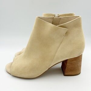 Cole Haan Anisha Open Toe Bootie‎ Suede Size Zip Stacked Chunky Heel Size 7